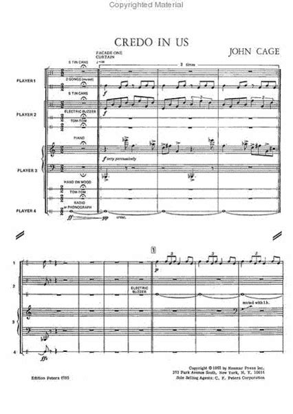 Credo In US For Percussion Quartet (Including Piano And Radio Or Phonograph) (Set Of Parts)